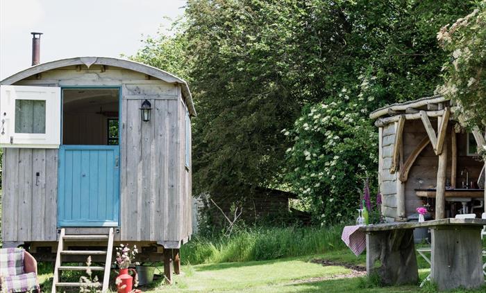 shepherd's hut outside